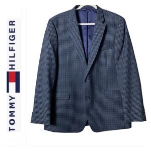 Tommy Hilfiger Suit Jacket Blazer Sports Coat Men’s Size 46L Blue Plaid